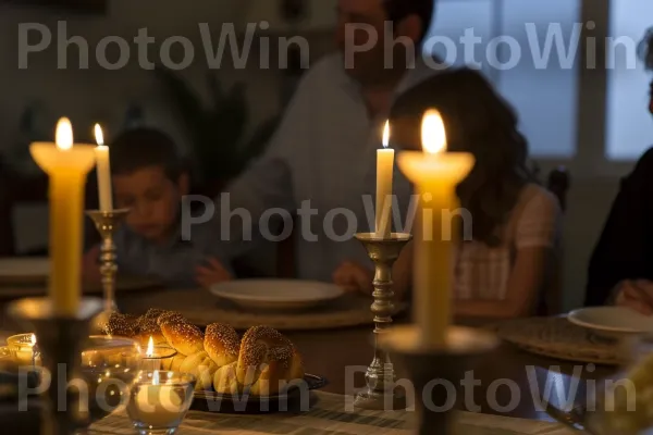 משפחה מדליקה יחד נרות שבת, לוכדת רוחניות עמוקה ממדינת ישראל. אֵשׁ, לֶהָבָה, אירוע