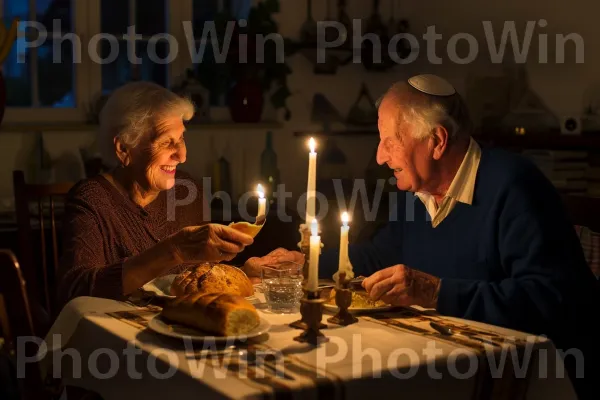 זוג מבוגרים חולקים סעודת שבת מכל הלב, ממדינת ישראל. מזון, כלי שולחן, צַלַחַת