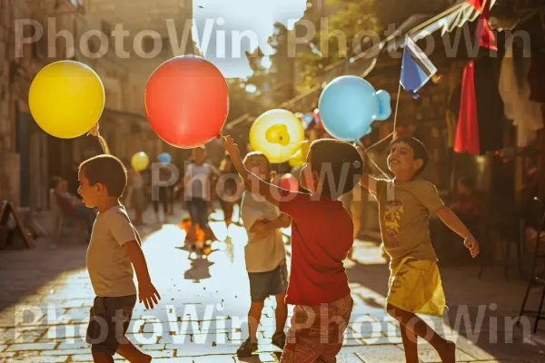 ילדים משחקים בשמחה ברחובות ירושלים, ממדינת ישראל. עוֹלָם, אנשים בטבע, בַּלוֹן