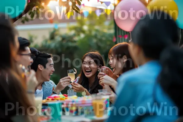 חברים צוחקים מתאספים למפגש יום הולדת סתמי בחוץ. פָּנִים, הבעת פנים, כֵּיף