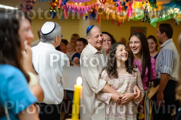 חיבוקים מחממי לב כשהמשפחה והחברים מתאספים לחגוג בת מצווה. חיוך, תַפאוּרָה, אופנה