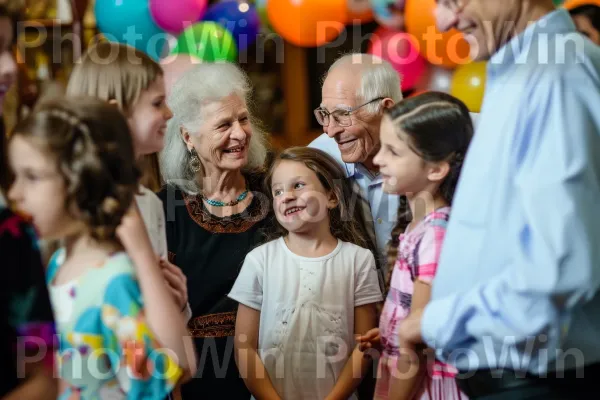 פרצופים מחייכים ושיחות משמחות ממלאות את החדר בחגיגת בר מצווה. חיוך, ירוק, בן אנוש