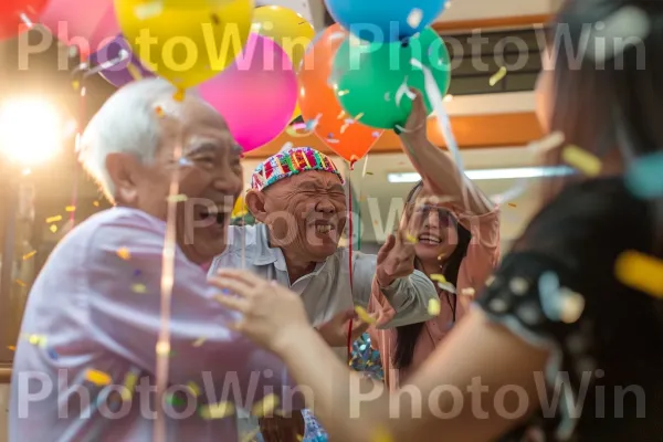 מסיבת הפתעה מתפרצת בצחוק ותענוג, משאירה זיכרונות מתמשכים. בַּלוֹן, כובע, וָרוֹד