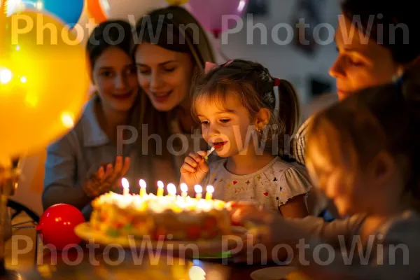 עידוד ומחיאות כפיים כשילדת יום ההולדת מכבה את הנרות שלה. נר, עוגה, קישוט עוגה