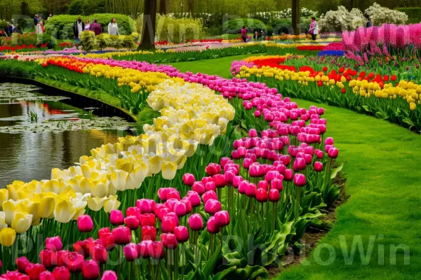 אשד של צבעים בגני Keukenhof בהולנד. פֶּרַח, בּוֹטָנִיקָה, עָלֵי כּוֹתֶרֶת