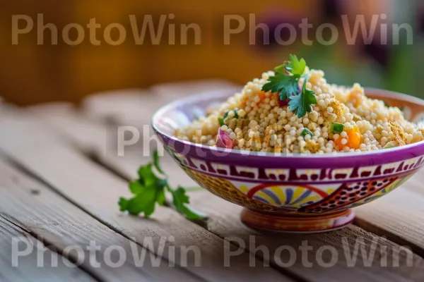 קוסקוס ישראלי מסורתי עם תבלינים אקזוטיים. מזון, אורז, סלט