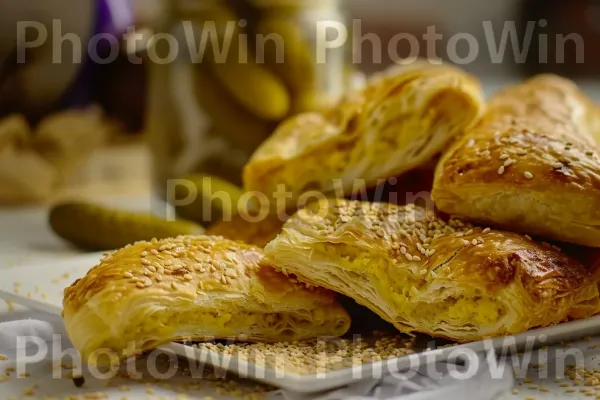 בורקס טעים במילוי גבינה מוגשים חמים ומתקלפים לפינוק מלוח. מִטְבָּח, צהוב, צַלַחַת