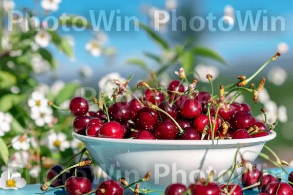 קערה טעימה של דובדבנים בשלים, חטיף קיץ מושלם. פרי, פרי ללא גרעינים, אָדוֹם