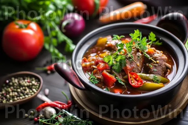 תבשיל טלה ריחני ולבבי בבישול איטי בתבלינים מזרח תיכוניים עשירים. מזון, מַרכִּיב, צַלַחַת