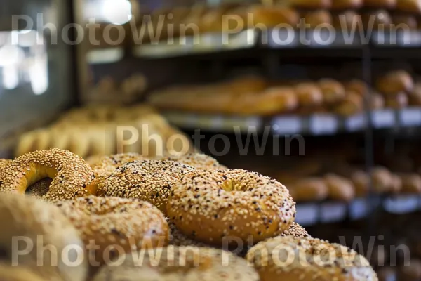 בייגל ירושלמי אפויים טריים, רכים ולעיסים מצופים בשומשום. מזון, מַרכִּיב, מתכון