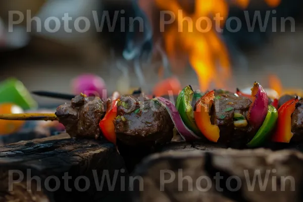 קבבוני בקר עשירים ומלאי טעם מבושלים על להבה פתוחה. מזון, קְלִיָה, בישול