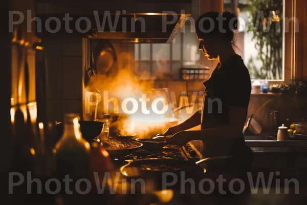 טבח ביתי עסוק מבצע ריבוי משימות, מלהטט בין מרכיבים על הכיריים. לֶהָבָה, אֵשׁ, חוֹם