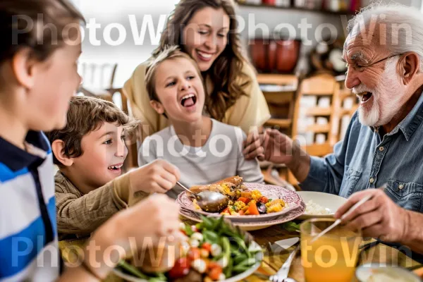 קשר משפחתי על ארוחה ביתית טעימה. מזון, שיתוף, צַלַחַת