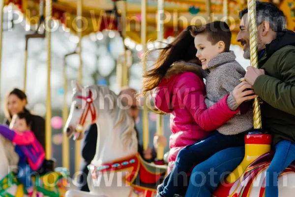 משפחה כובשת יוצרת זיכרונות בלתי נשכחים באטרקציה פופולרית. לבן, קרוסלה, שַׂמֵחַ