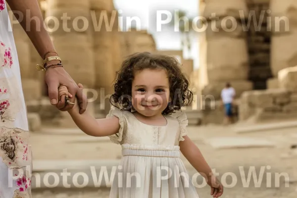 ילד מקסים חוקר אתר היסטורי יד ביד עם ההורים. עור, חיוך, כָּתֵף