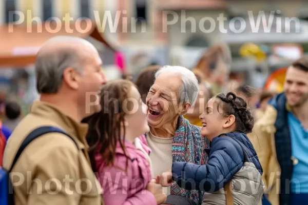 משפחה רב-דורית חולקת צחוק וזיכרונות בתוך באז תיירים. חיוך, פְּנַאִי, ז\'קֵט