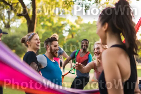 קבוצת חברים שעוסקת באימון חוץ מהנה. הבעת פנים, בילוי בחוץ, אֵפוֹד