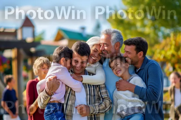 משפחה רב-דורית יוצרת זיכרונות באטרקציית חובה. חיוך, שָׁמַיִם, חולצה קצרה