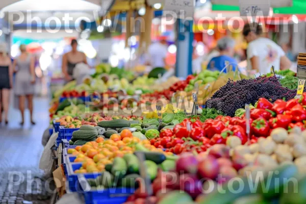 שוק איכרים תוסס המציע תוצרת טרייה ואורגנית. ירוק, מוכר, מזונות טבעיים