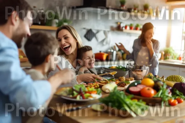 קשר משפחתי משמח על ארוחה ביתית ומזינה. צמח, מתכון, מַרכִּיב