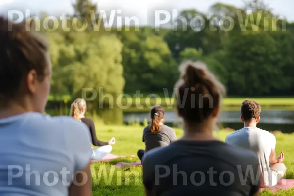 קבוצה המשתתפת במפגש יוגה מהנה בחוץ, מאמצת בריאות הוליסטית. אוֹר שֶׁמֶשׁ, עֵץ, מחווה