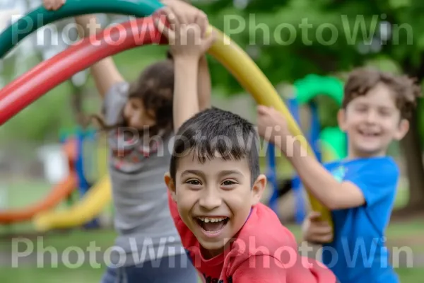 ילדים שמחים משחקים יחד ומאמצים אורח חיים פעיל. יד, שַׂמֵחַ, כֵּיף