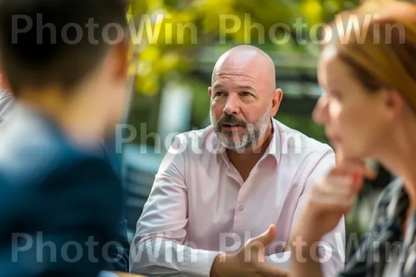 איש עסקים מפגין מנהיגות חזקה במהלך פגישת צוות. אירוע, זָקָן, שַׂמֵחַ