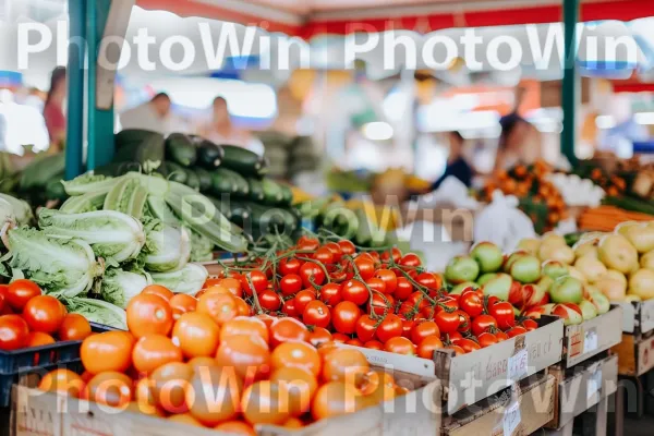 שוק איכרים המציג מגוון תוצרת אורגנית מתוצרת מקומית. מזון, מזונות טבעיים, פרי