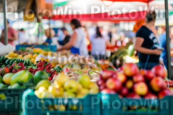 שוק איכרים המציג מגוון תוצרת אורגנית מתוצרת מקומית. מזונות טבעיים, פרי, צהוב