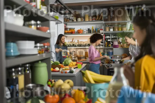 מזווה מטבח מאורגן היטב, מקדם הכנת ארוחה בריאה. מַדָף, מזונות טבעיים, מזון מלא