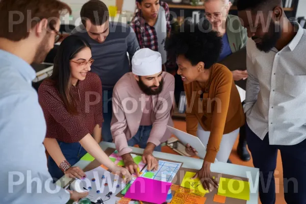 צוות מגוון המשתף פעולה בפרויקט, המציג את ההכללה בעסקים. בן אנוש, קהילה, הִסתַגְלוּת