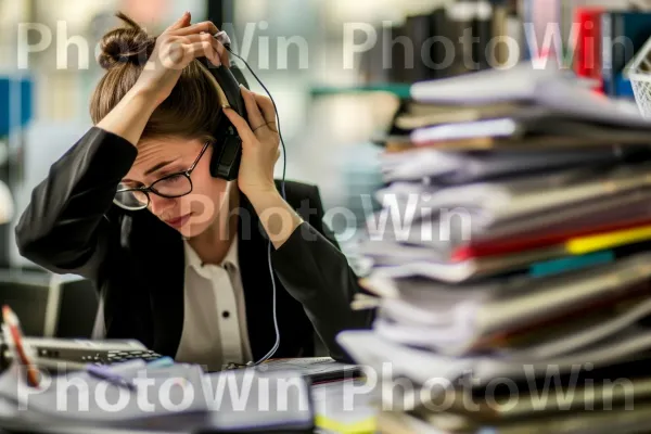 אשת עסקים מרובה משימות עם שיחות טלפון וניירת במשרדה. טיפול חזון, עיצוב רכב, עובד צווארון לבן