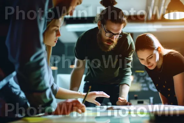 צוות של אנשי מקצוע משתפים פעולה בפרויקט עם תשוקה ויצירתיות. משקפיים, כֵּיף, הַנדָסָה