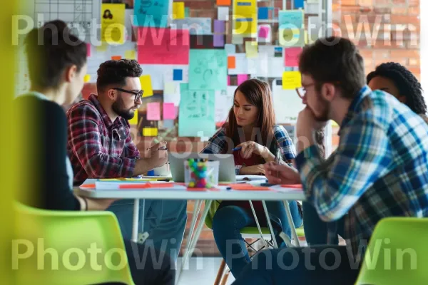 צוות יצירתי מתכנן סיעור מוחות לפרויקט עתידי. ירוק, אופנה, עיצוב פנים