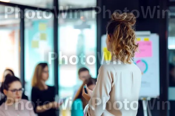 יזמית מציגה בביטחון את הרעיון העסקי החדשני שלה. פְּנַאִי, עיצוב אופנה, אירוע