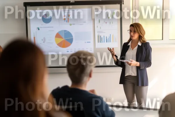 אישה שמציגה בביטחון את התוכנית העסקית שלה למשקיעים פוטנציאליים. אירוע, הַצָגָה, עבודה