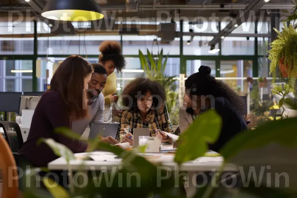 צוות מגוון של אנשי מקצוע משתפים פעולה בפרויקט. צרכן, שולחן, פְּנַאִי