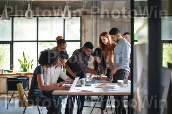 קבוצת אנשי מקצוע משתפת פעולה בפרויקט במרחב עבודה פתוח. פְּנַאִי, אירוע, צמח ביתי