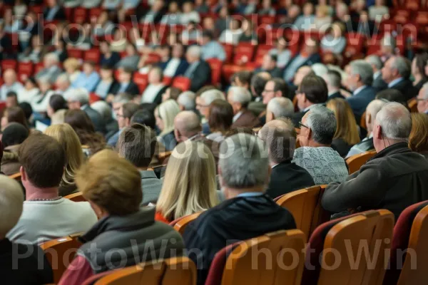 חלל ישיבות מלא במשתתפים להוטים המשתתפים בסמינר עסקי. קָהָל, דיבור בפני קהל, כִּסֵא