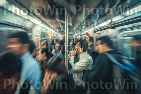 נוסע עסוק ברכבת צפופה, מלהטט בעבודה ובנסיעות. רכבת, נוֹסֵעַ, תחבורה ציבורית