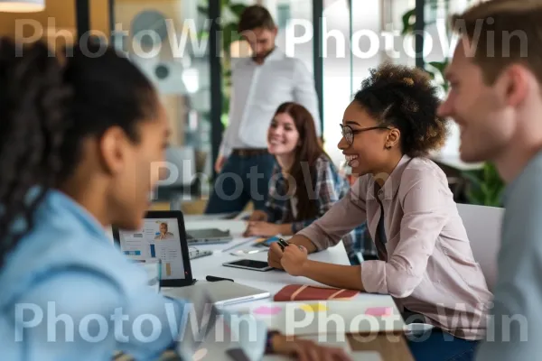 פגישת משרד עם עמיתים בשיח ידידותי. שׁוּלְחָן כְּתִיבָה, הַנדָסָה, עיצוב רכב