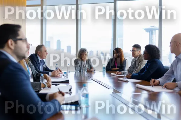 אנשי ונשות עסקים מצליחים משתתפים בדיון ער בחדר ישיבות. שולחן לחדר ישיבות, מעיל, חליפה