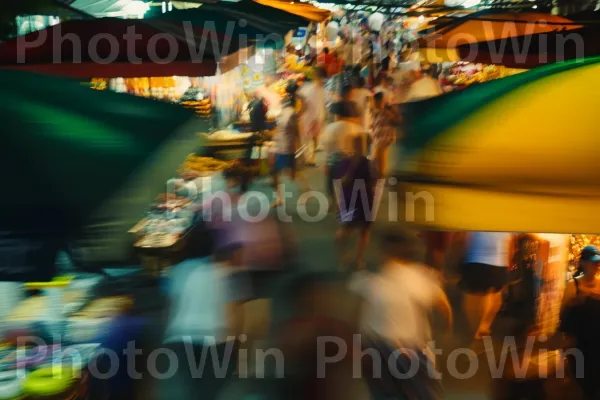 תמונת מצב מטושטשת ונוסטלגית של שוק שוקק באוויר הפתוח. שׁוּק, קָהָל, נוֹפֶשׁ