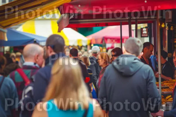 קבוצה מגוונת של אנשים מתרועעים בשוק רחוב תוסס. בן אנוש, שׁוּק, קָהָל