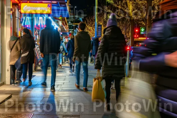 עוברי אורח נלכדו ברגע ספונטני על מדרכה עירונית תוססת. תַשׁתִית, צהוב, כֵּיף