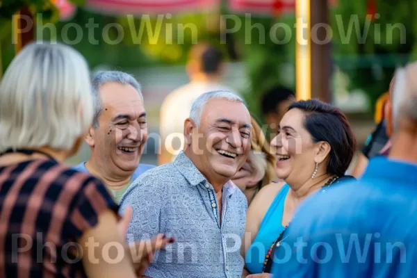 קבוצה מגוונת העוסקת בשיחות ערות וצחוק. חוּלצָה, סָגוֹל, מחווה