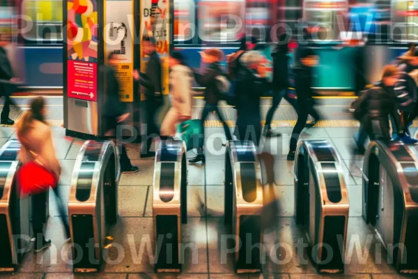 נוסעים ממהרים דרך כניסה עמוסה ברכבת התחתית במרכז העיר. רכב ממונע, אוֹר, תאורת רכב