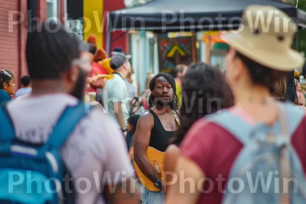 אנשים שקועים בשיחה ובפעילויות שוקקות ברחוב. תַשׁתִית, אופנה, כתום