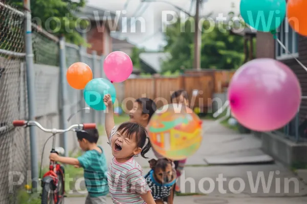 ילדים צוחקים ומשחקים ברחוב שכונתי. מִכְנָסַיִים קְצָרִים, צמח, כְּחוֹל