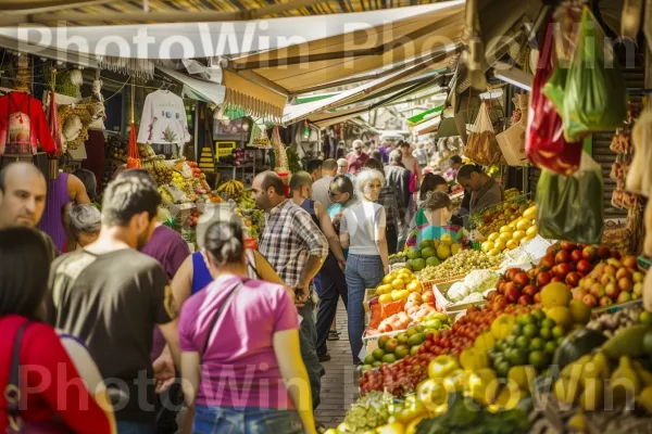 מקומיים ותיירים חוקרים את שוק הרחוב התוסס. מזון, מוכר, מזון מלא